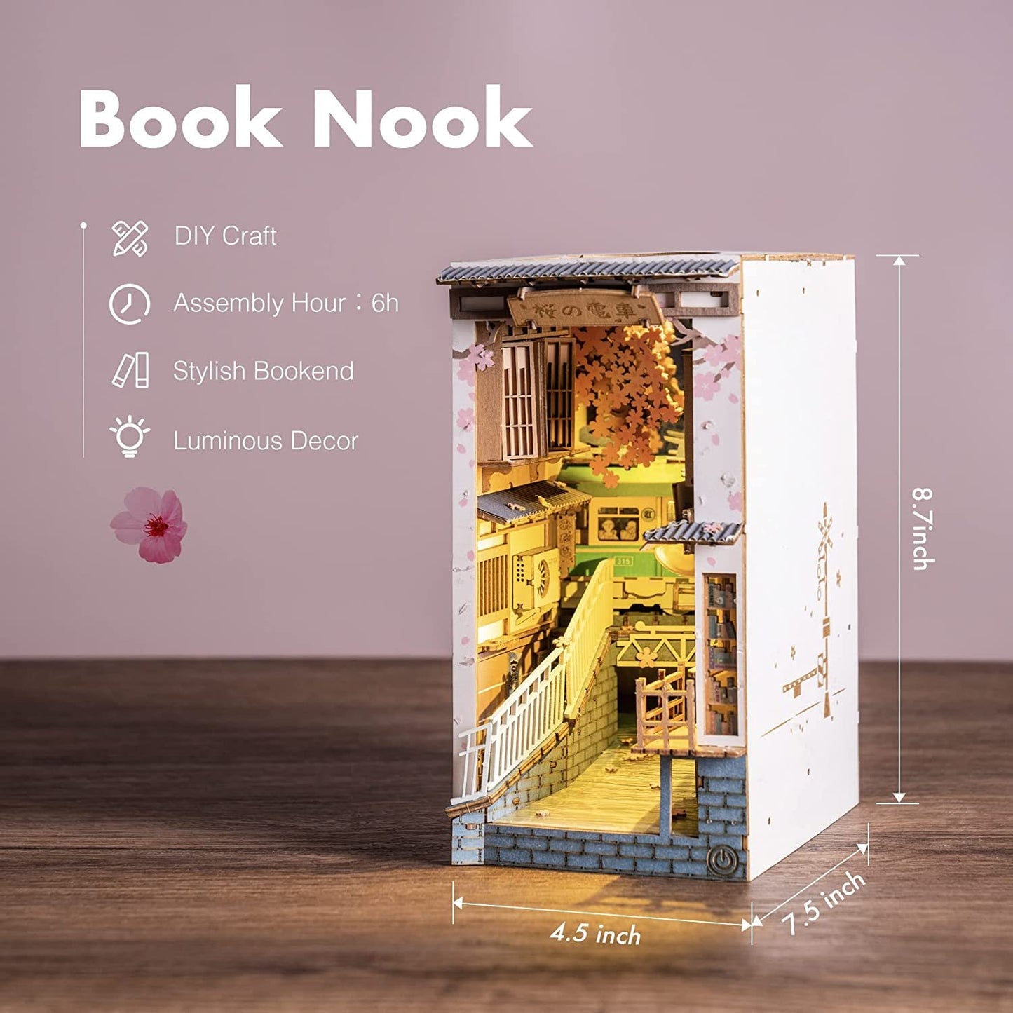 Rolife Book Nooks Series Stories In Books 4 Kinds DIY AX-Woody Miniature House Furniture Sakura Densya TGB01