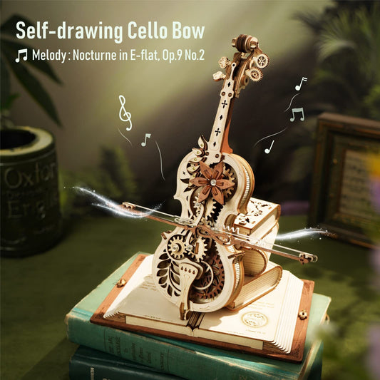 AX-Woody ROKR Magic Cello Mechanical Music Box Moveable Stem Funny Creative Toys For Child Girls 3D Wooden Puzzle AMK63