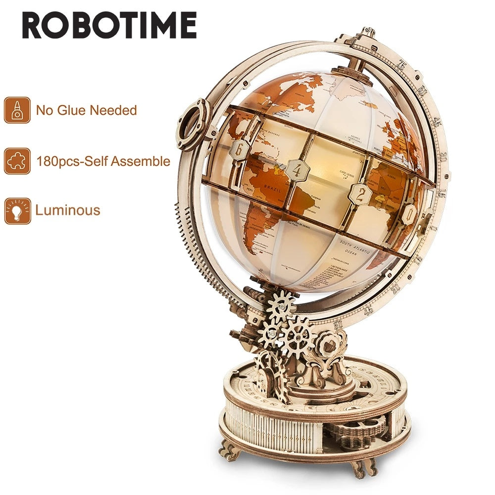 Rokr Luminous Globe 3D AX-Woody Puzzle Games Assemble Model Buliding Kits Toys Gift for Children Boy Support