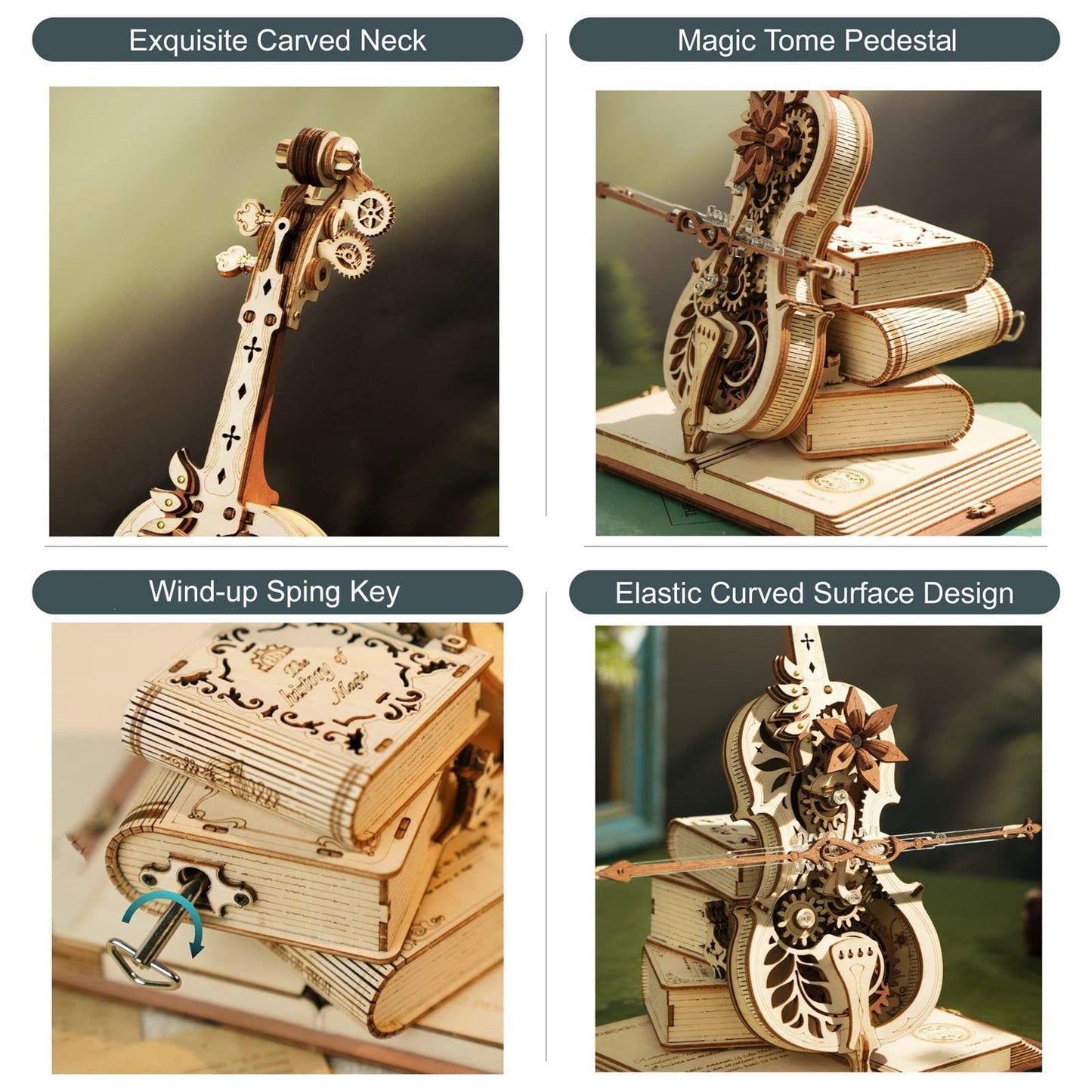 AX-Woody ROKR Magic Cello Mechanical Music Box Moveable Stem Funny Creative Toys For Child Girls 3D Wooden Puzzle AMK63