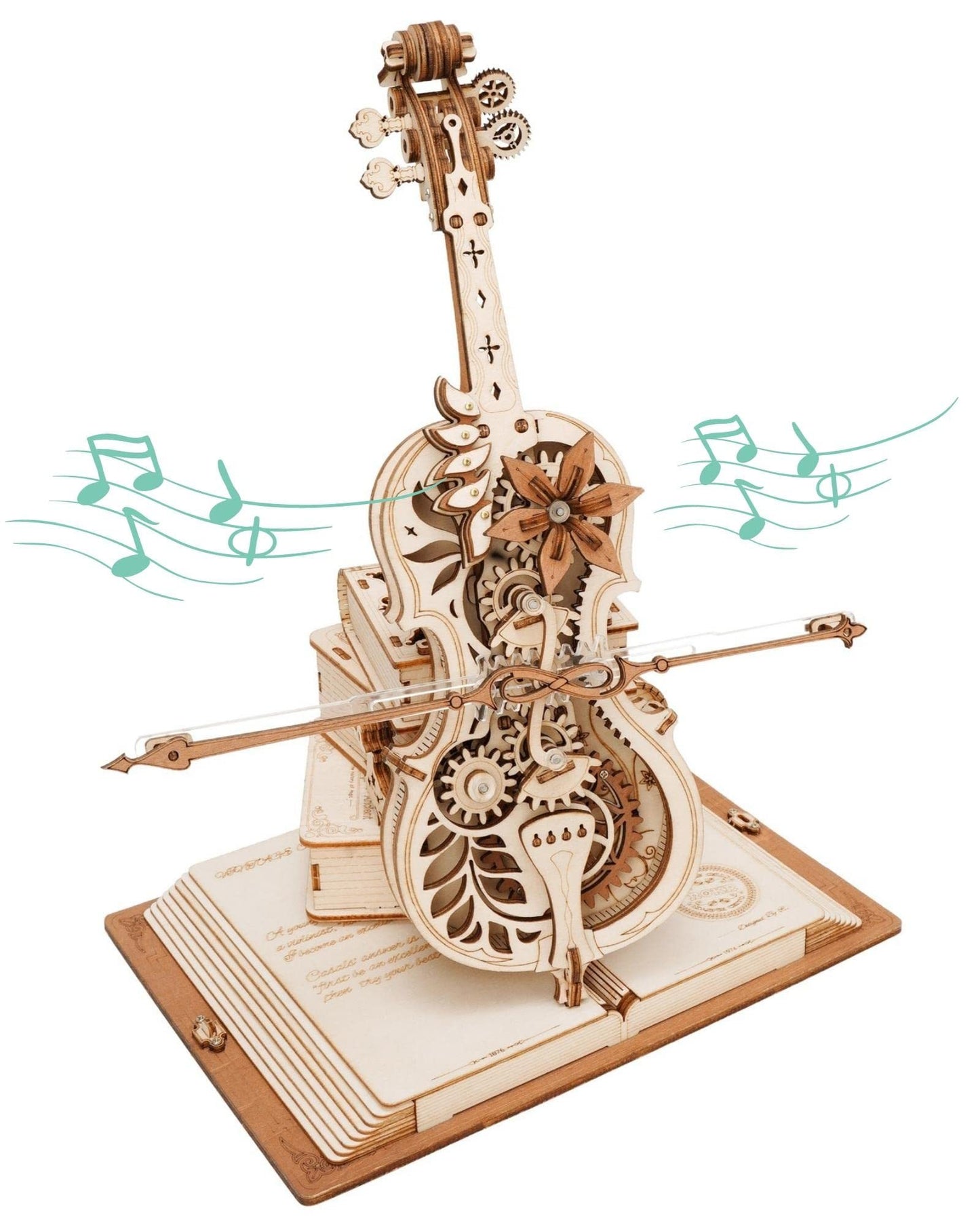 AX-Woody ROKR Magic Cello Mechanical Music Box Moveable Stem Funny Creative Toys For Child Girls 3D Wooden Puzzle AMK63