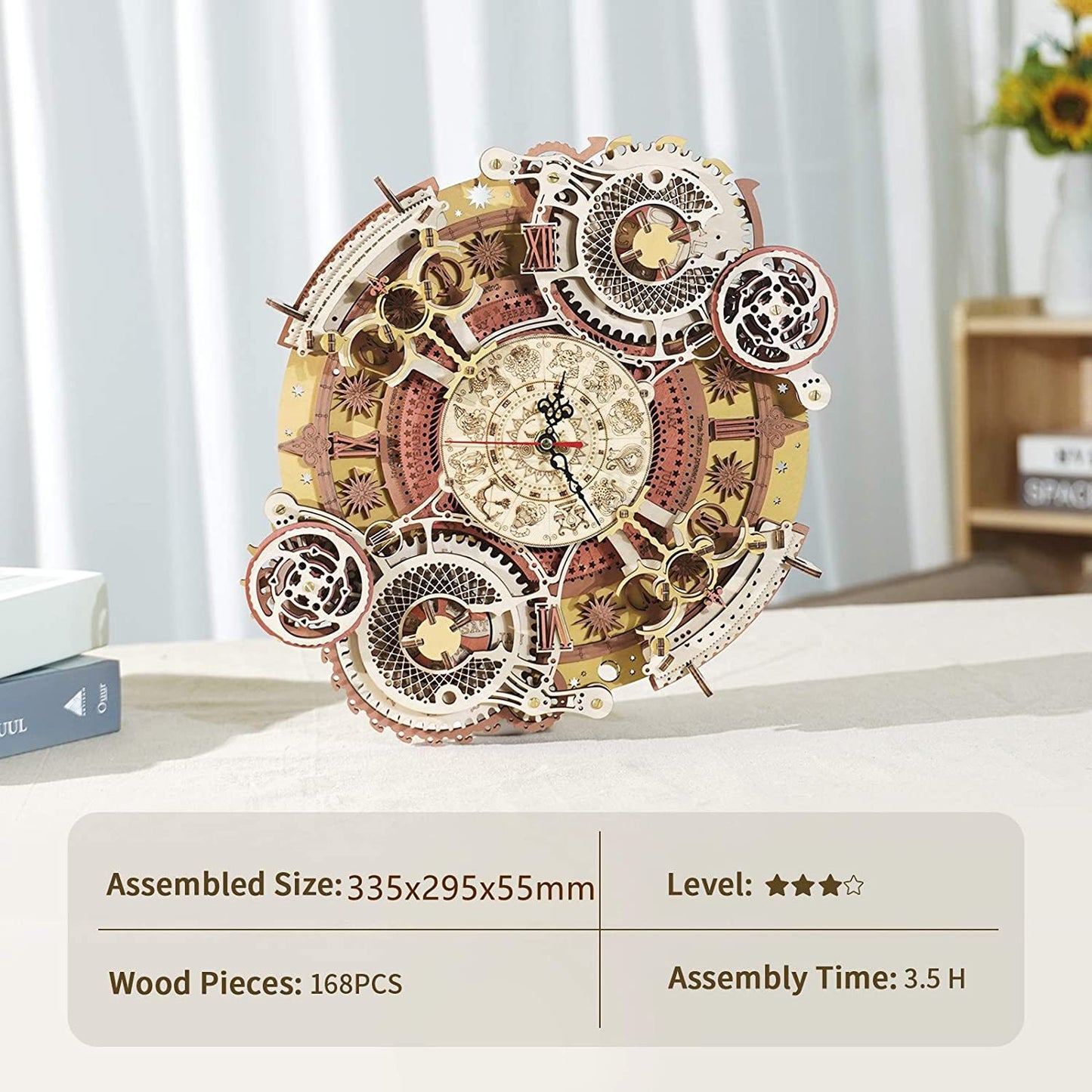 AX-Woody ROKR Time Art Zodiac Wall Clock 3D Wooden Puzzle Games Model Building Kits Toys For Children Kids